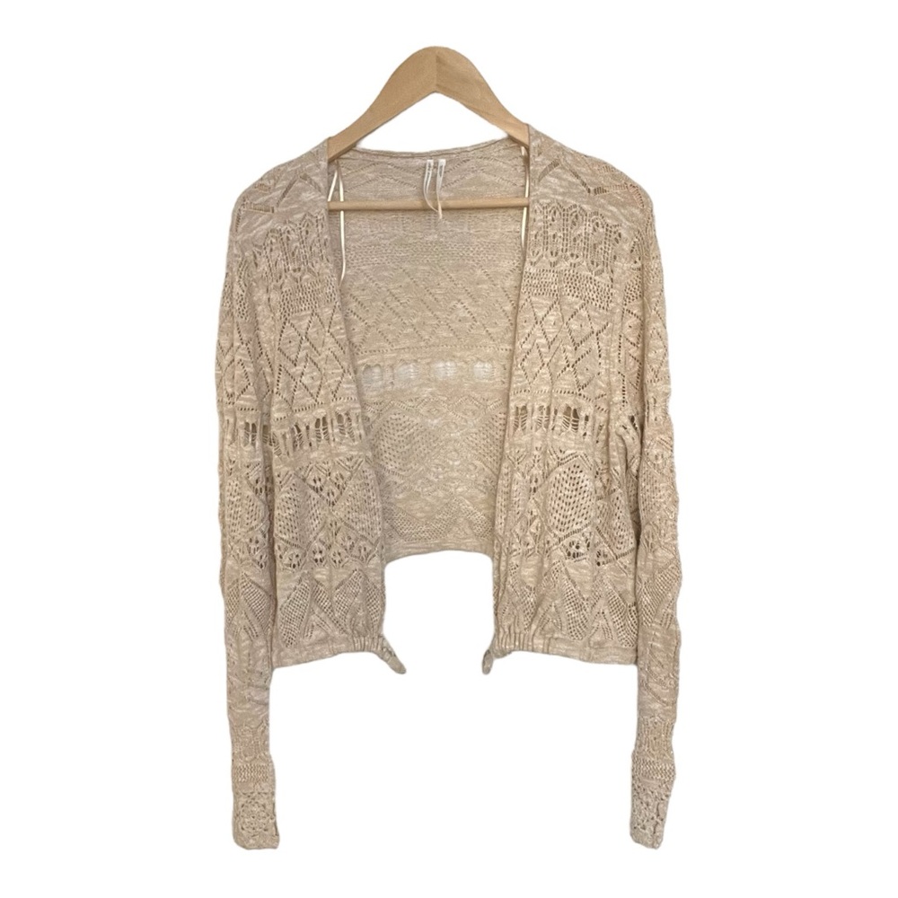 Anthropologie Tan Crochet Wrap Cardigan Sweater - Size XL
